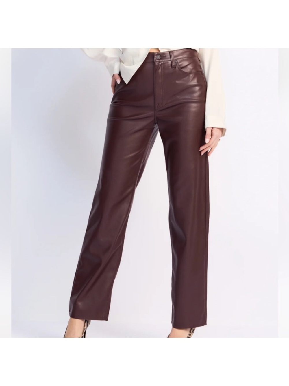 Pistola Chocolate Brown Faux Leather High Rise Carrie Straight Leg Pants Size 27